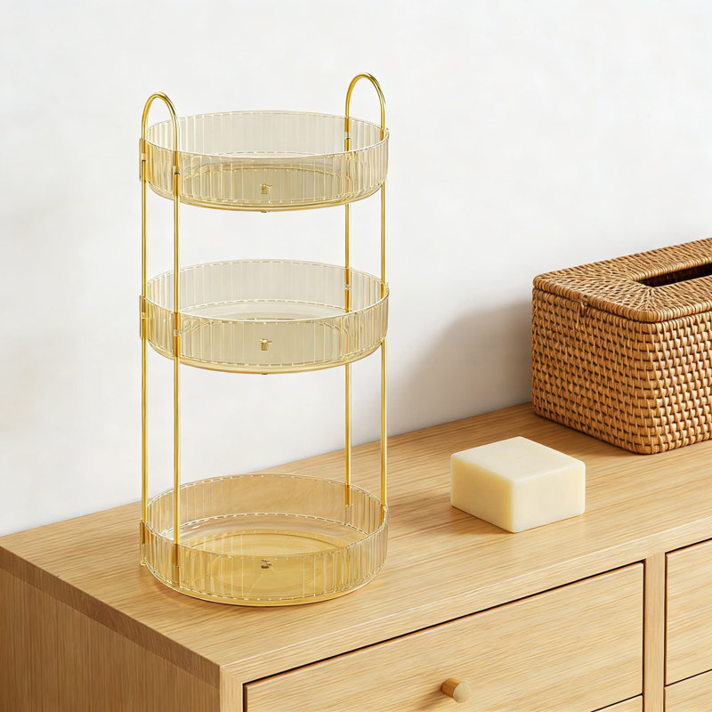 Organisateur de maquillage rotatif avec plateau tournant, support à 3 niveaux de soins de la peau et de parfum pour comptoir de meuble-lavabo et salle de bain, conception paresseuse peu encombrante