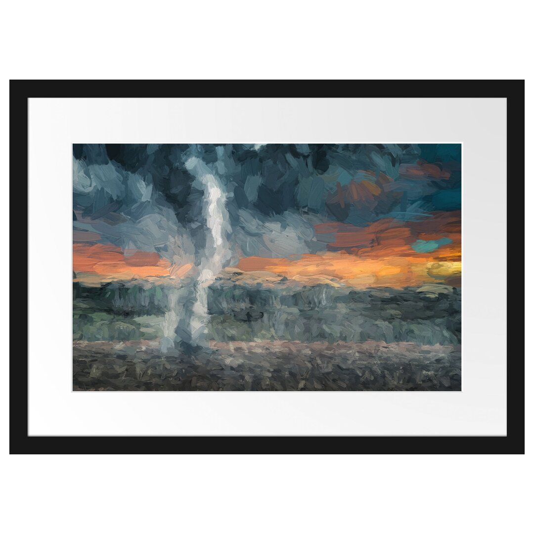 Gerahmtes Papierbild Tornado auf dem Feld