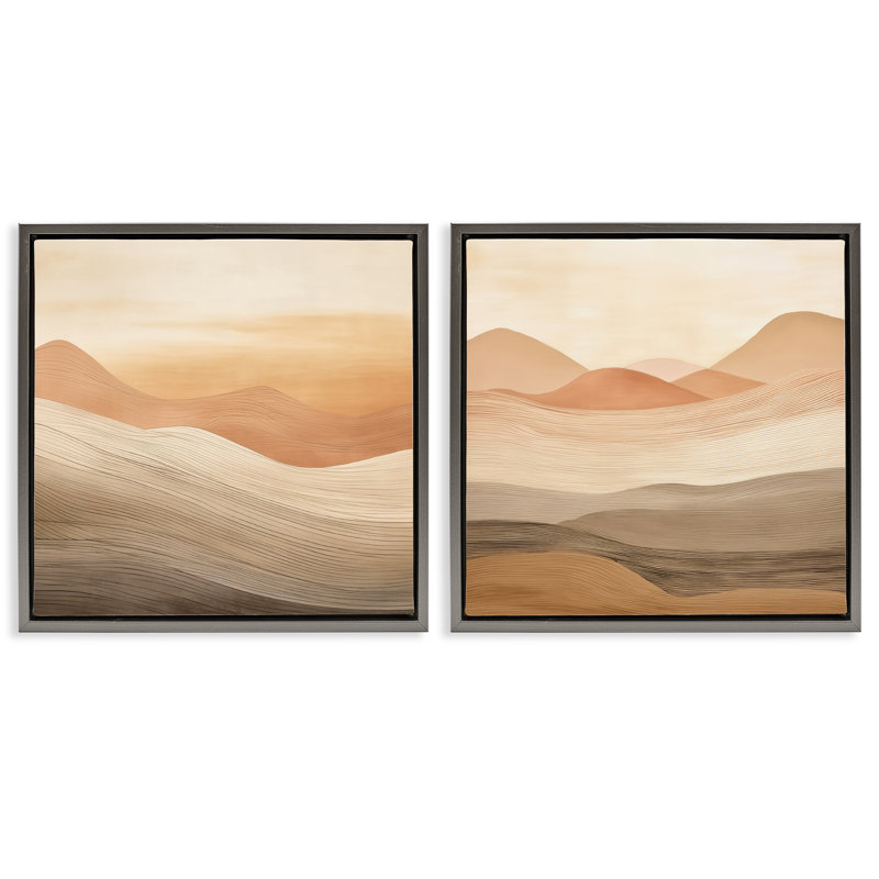  «Sweeping Desert Dunes», ensemble de 2 toiles flottantes encadrées par Irena Orlov, Cadre flottant gris lustré