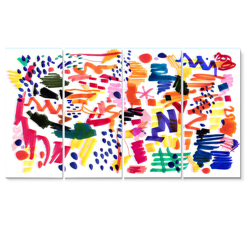 «Modern Modern Multicolor Futuristic Pop Art», peinture sur toile tendue 4 pièces