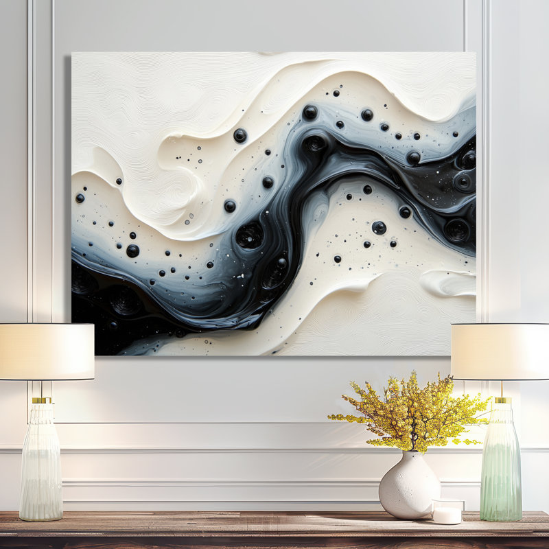 Noir et blanc, vague rythmique, rivière VI, H 16 po x l 32 po