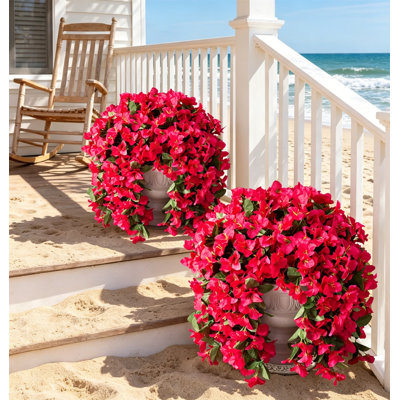 2 Pack Bougainvillea Artificial Flowers for Outdoors Fall Decor, UV Resistant Orange Fake Silk Trailing Vines for Porch