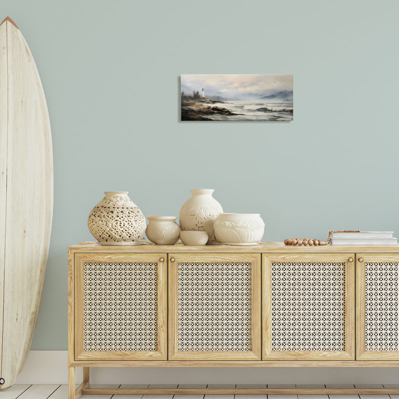 Art mural sur toile Coastal Lighthouse Waves par Petal Prints Design, H 10 po x l 24 po
