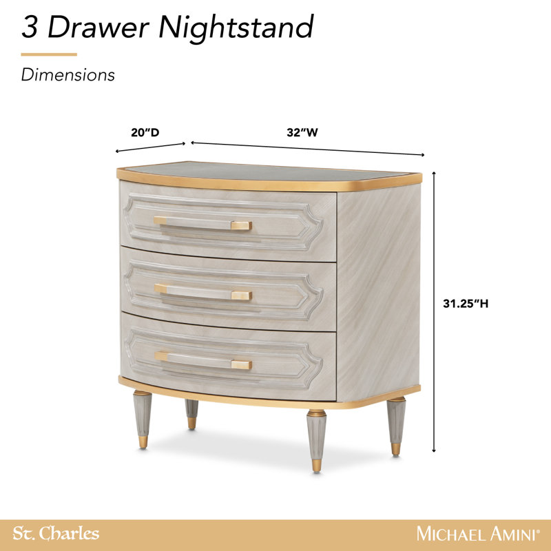 St. Charles 3-Drawer Nightstand - Dove Gray