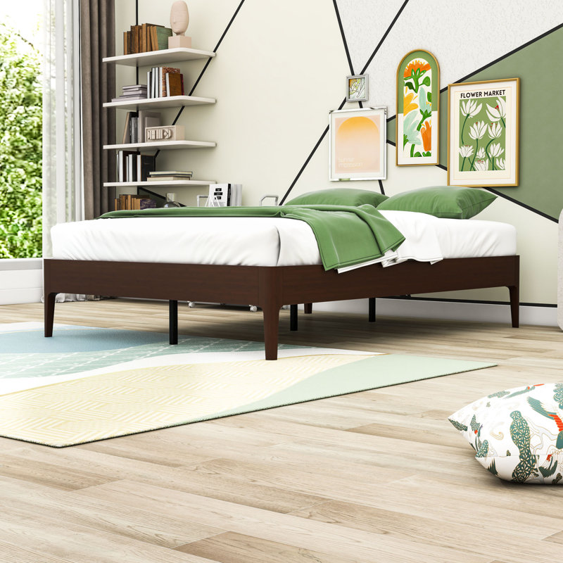 Lit plateforme avec design silencieux et amplement d'espace de rangement, Chocolat, Lit double