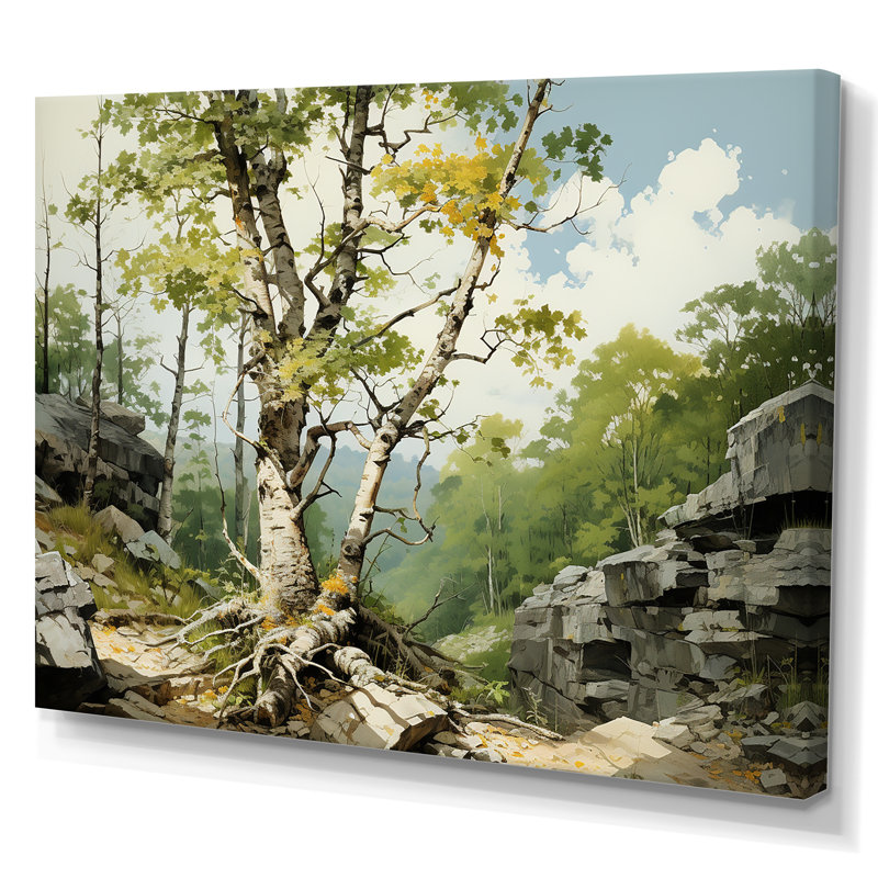 Birch Tree Forest Essence 4 - Art mural arbre, Toile tendue, H 40 po x l 60 po x P 1,5 po