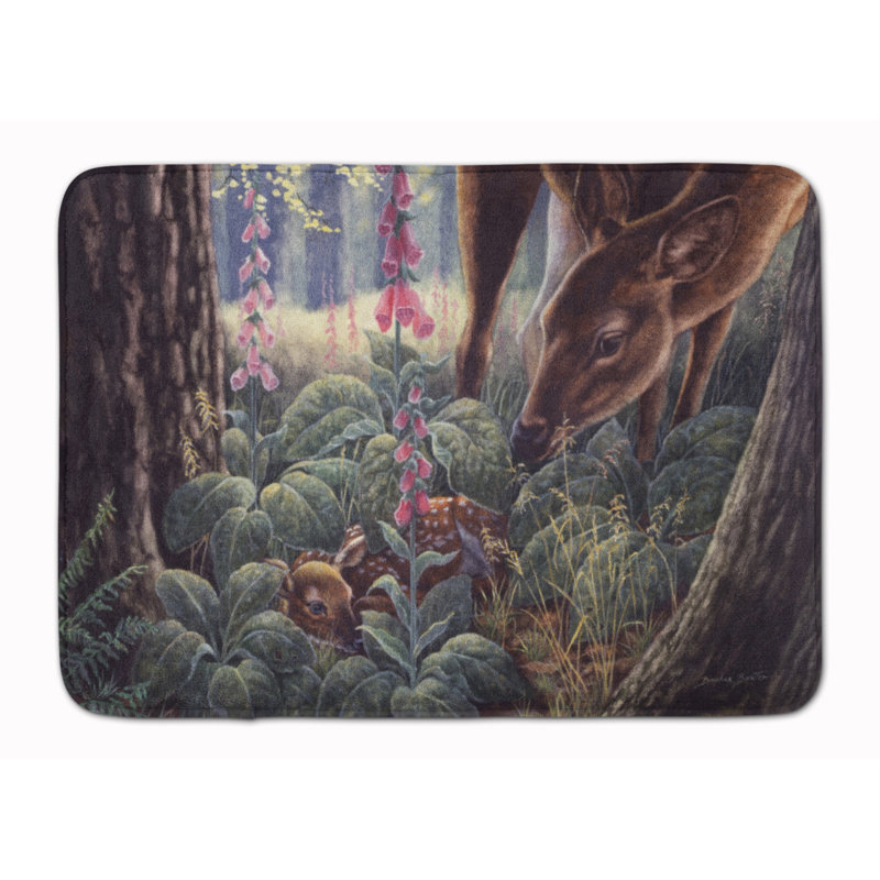 Tapis pour salle de bain en mousse à mémoire de cerfs doe et fauve