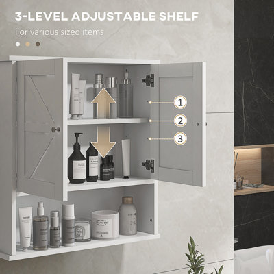 Farmhouse Bathroom Wall Cabinet, Wall Mounted Medicine Cabinet With Open Shelf & Adjustable Shelf, Storage For Laundry Room