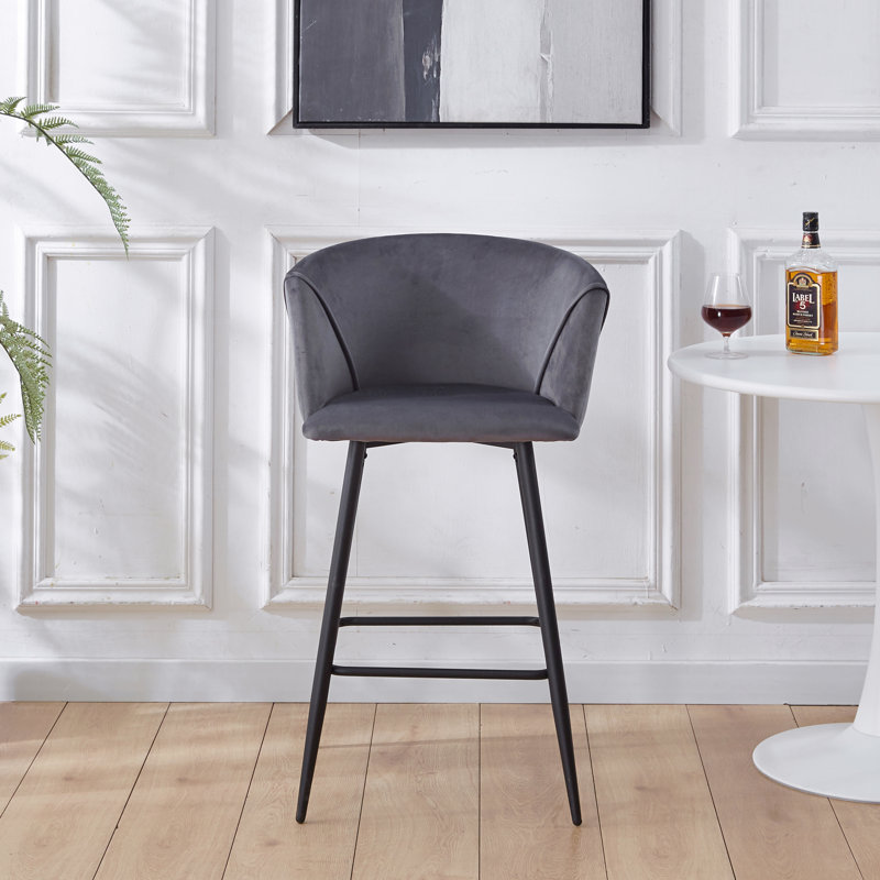 Tabouret d'appoint - hauteur comptoir, ensemble de 2, pieds en métal noir, revêtement en velours pour pub, restaurant, îlot de cuisine (GRIS FONCÉ)