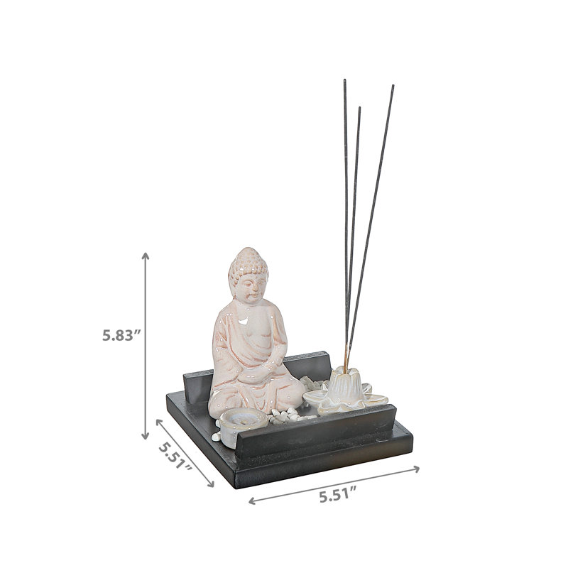 Ensemble de porte-encens en céramique Bouddha méditant, Gris