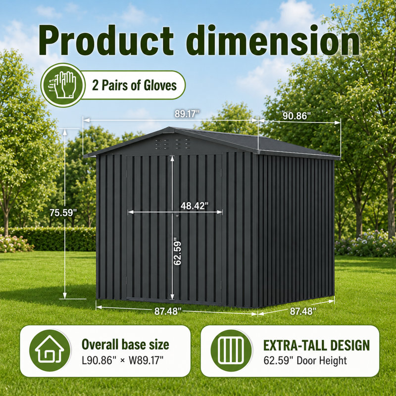 8 ft. x 8 ft. Metal Storage Shed with Lockable Doors