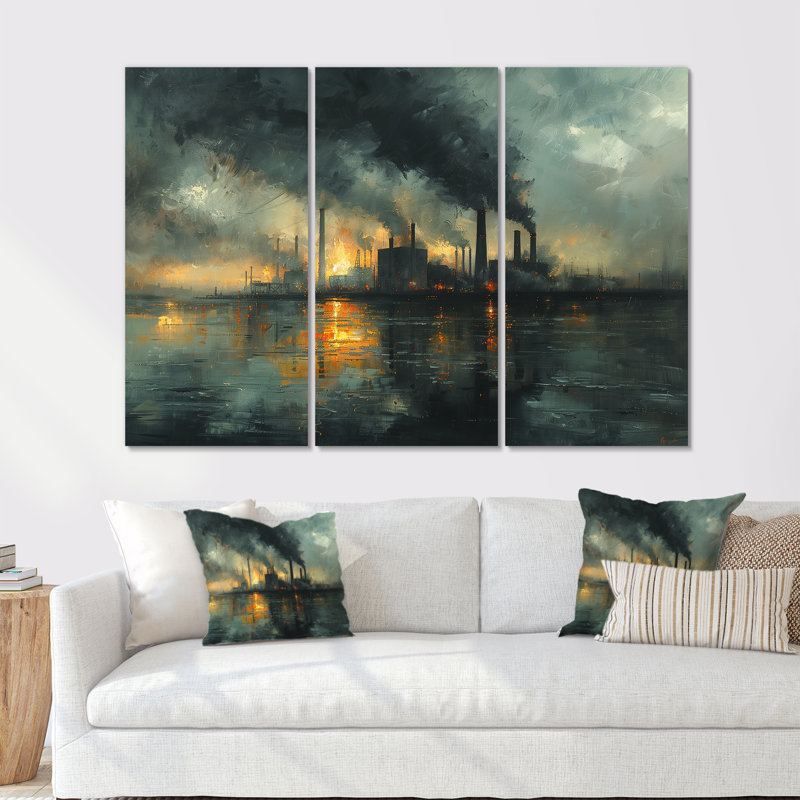 Ensemble de reproduction d'art mural gris et charbon II - centrale électrique, Métal métal, H 28 po x l 36 po x P 1 po