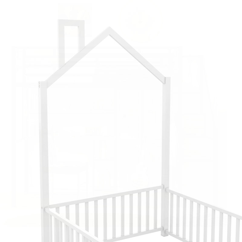 Lit plateforme simple en métal avec garde-corps et cheminée, blanc, Simple