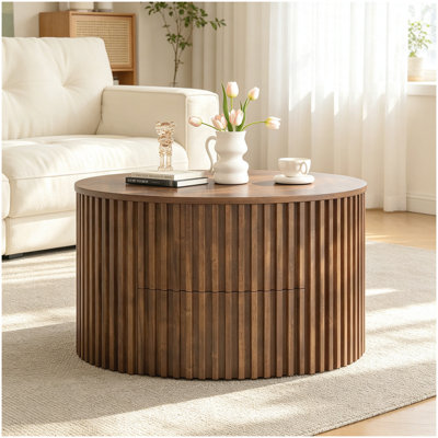 Table basse à plateau relevable VIBE HAUS, table d'appoint moderne en bois cannelé avec rangement caché pour le salon