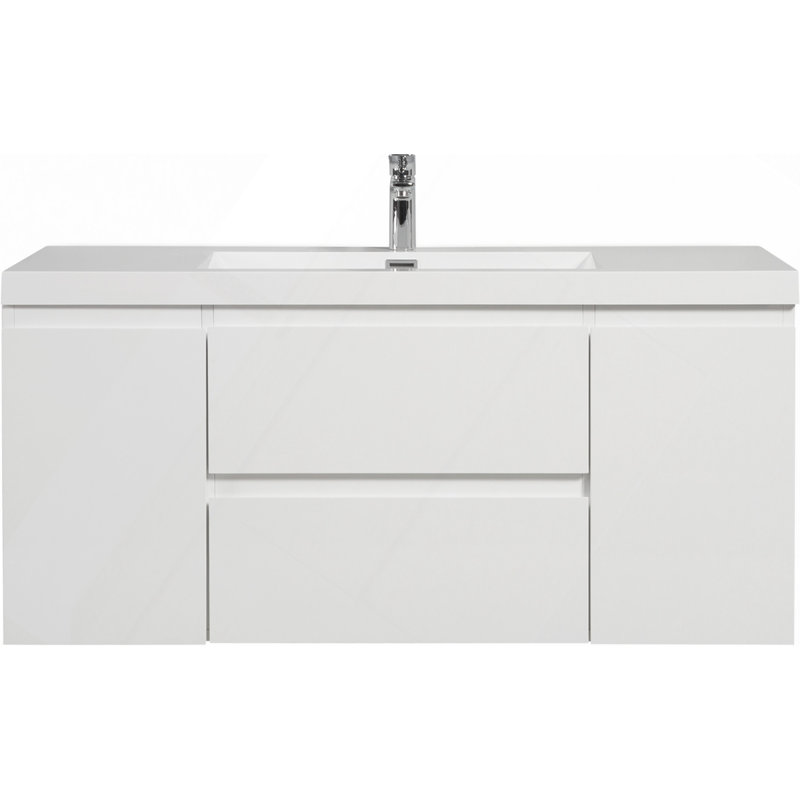 Meuble-lavabo flottant avec lavabo, meuble-lavabo mural moderne avec lavabo en résine et tiroirs à fermeture en douceur
