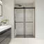 Porte de douche à rouleau exposée sans cadre de couleur noire mat avec verre transparent Belizzi l 52 po x H 76 po