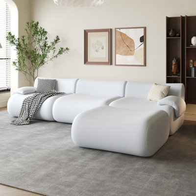 113.8''W 4-Seat Modern Corduroy Compression Sofa, Large Modular Sectional Couches for Living Room, No Assembly Required(White)