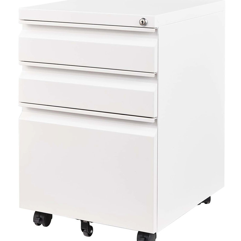 Classeur verrouillable à 3 tiroirs pour bureau personnel, blanc. Structure métallique entièrement assemblée. Convient aux lettres / format légal / A4. Porte-documents sécurisé. Les tiroirs comprennent un plateau à crayons amovible. Facile à déplacer