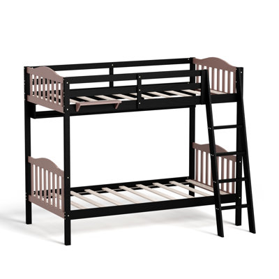 Twin Over Twin Solid Wood Bunk Bed, Twin Bunk Beds For Kids And Adults With Full Length Guardrails, No Box Spring Required by Latitude Run