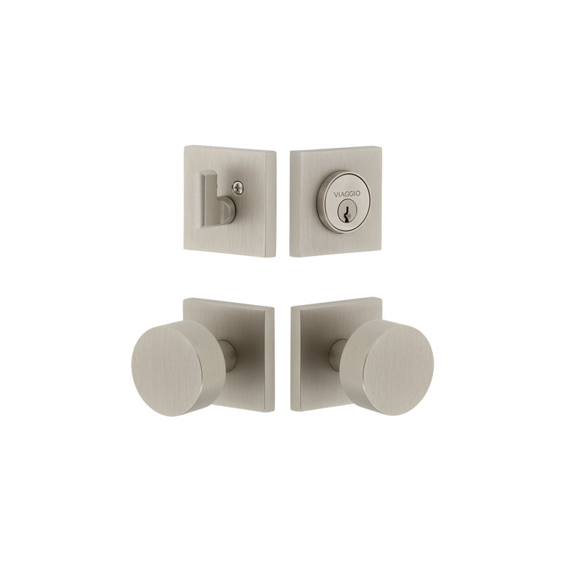 Viaggio Quadrato Rosette Complete Entry Set with Circolo Knob, Satin Nickel, 2.375"