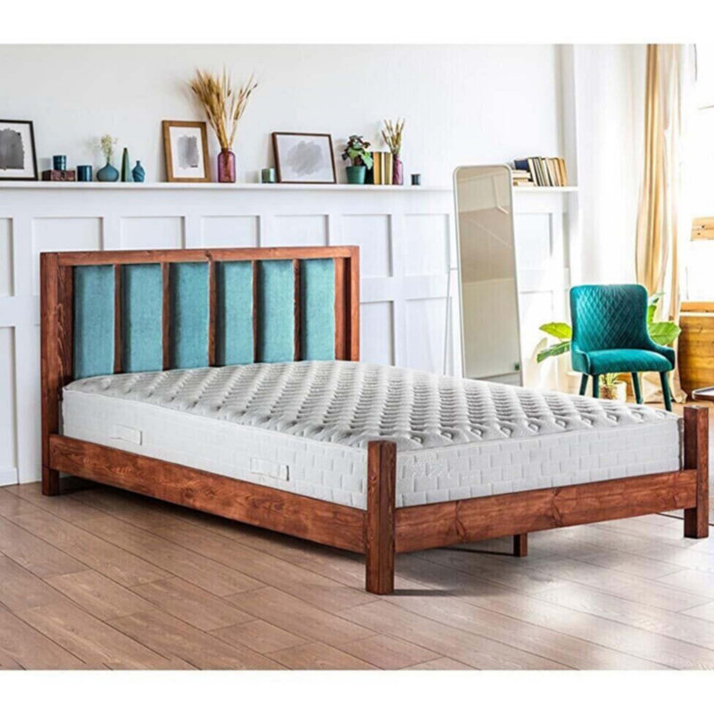 Lit en bois massif Kiron, 41 po x 83 po, Brun / bleu pacifique