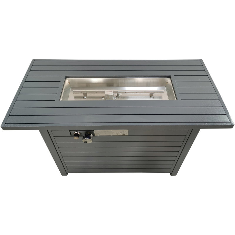 25''h X 42''w Steel Fire Pit Table With Propane, 50000 , 8 Hours Burn, Push-button Ignition, Grey Finish Lid Propane Table, Output, Grey, Residential And Commercial Use