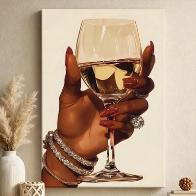 «Cocktail Lifestyle Gallery», impression sur toile tendue à la main avec verre à vin avec art numérique, décoration murale féminine moderne pour le salon, le bar et la chambre à coucher