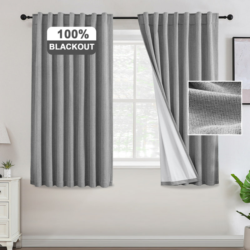 Premium Chenille Linen Textured 100% Blackout Curtains Thermal Insulated for Living Room Back Tab/Rod Pocket Bedroom Draperies 2 Panels