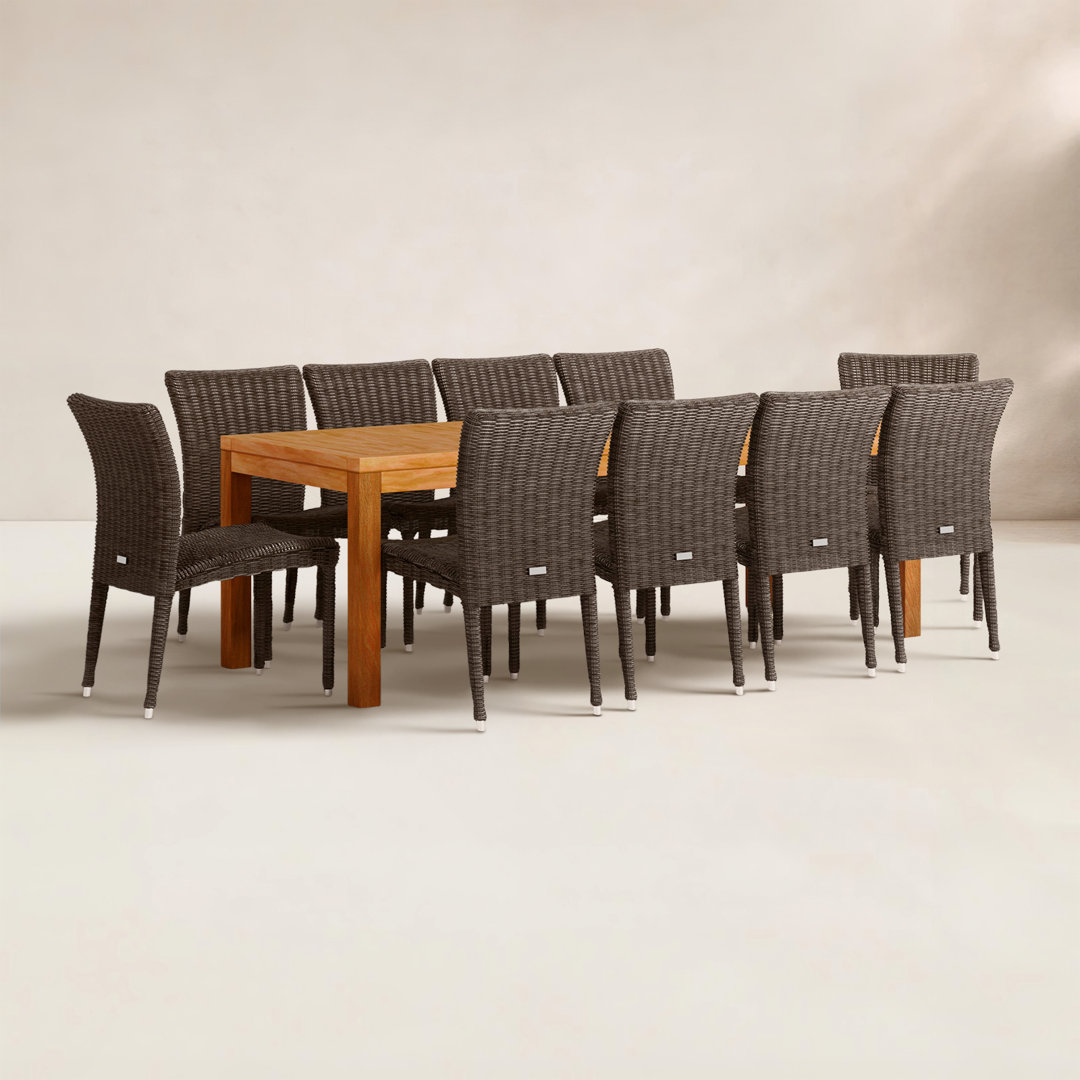 Anautica 10 - Person Teak Wicker Patio Dining Set with Rectangular Table Lark Manor™