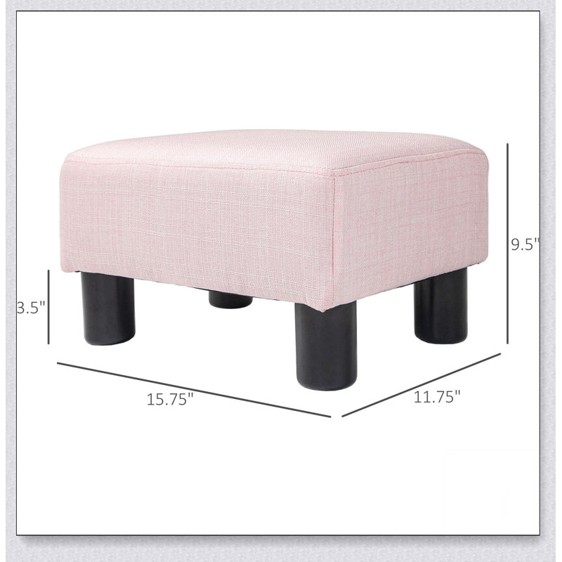 Ottoman Foot Rest, Small Foot Stool with Linen Fabric Upholstery and Plastic Legs, Cube Ottoman for Living Room, Green, Pink