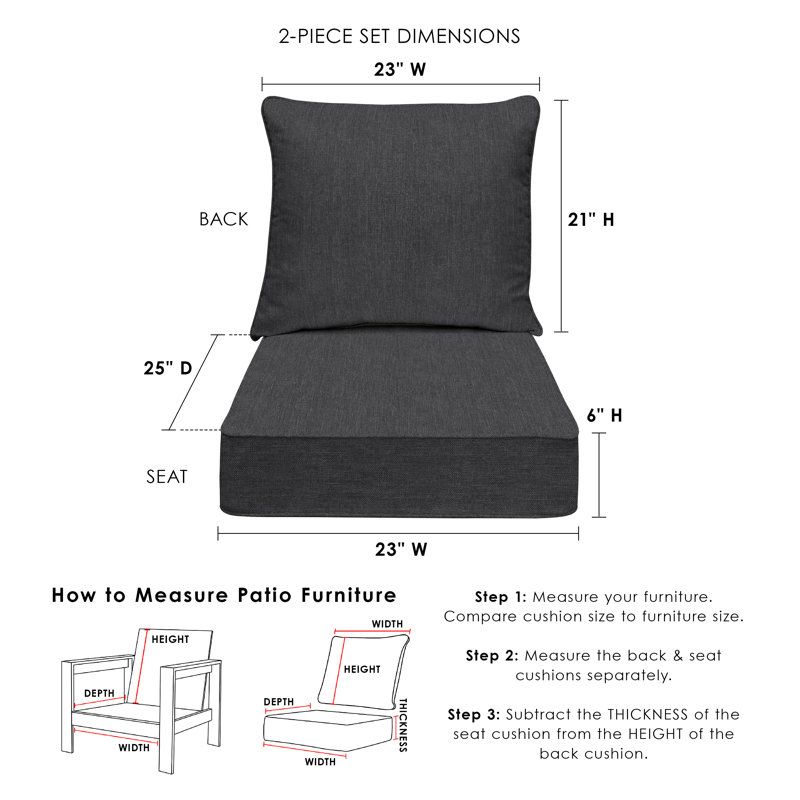 Outdoor Deep Seating Cushion Set – Comfortable, Durable, Weather-Resistant Design - Basics by Wayfair™, Slate Grey