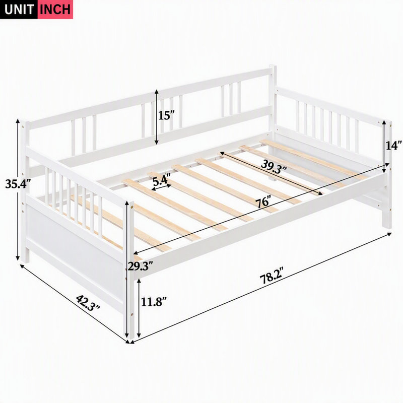 Twin Size Modern Solid Wood Daybed White