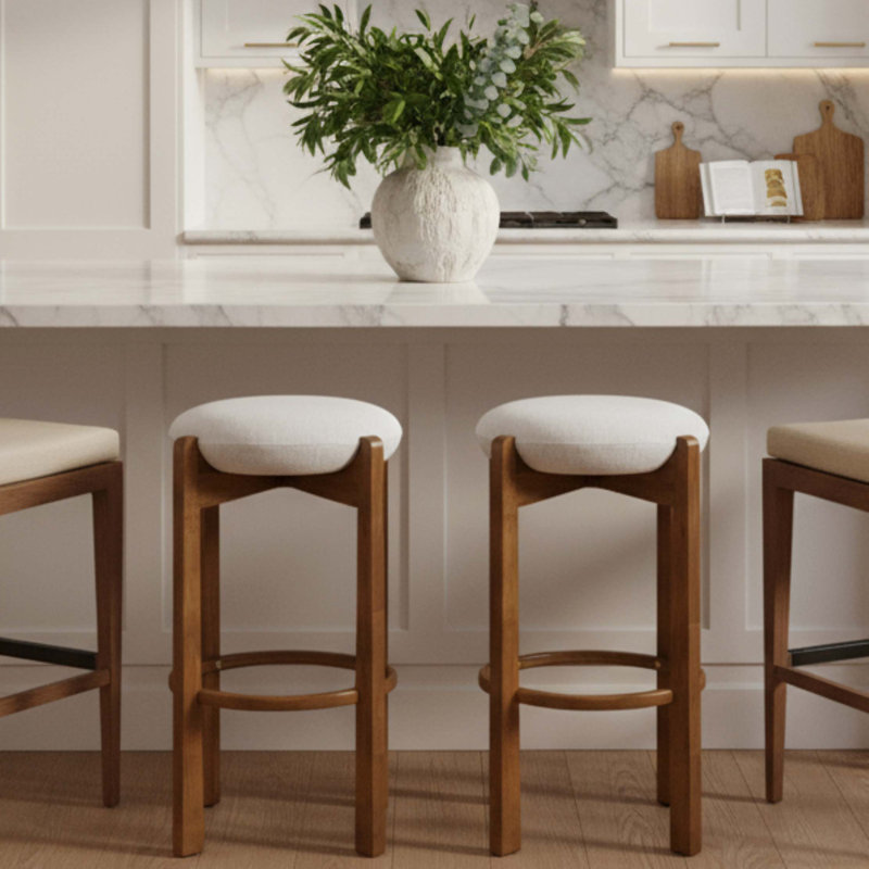 Tabouret de bar rembourré en bois Tara, ensemble de 2, Noyer foncé, 2