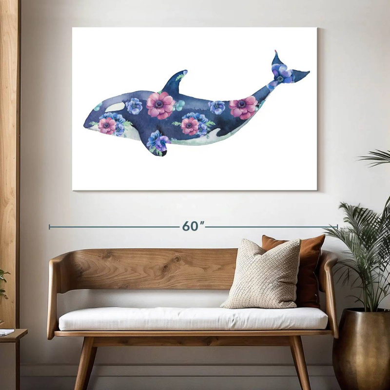 Floral Orca Whale, 34" H x 51" W