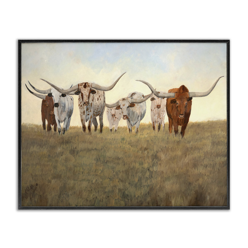 Famille de bœufs à giclée, conception de Kathy Winkler, H 11 po x l 14 po, Giclée encadrée noir minuit
