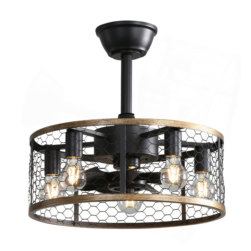 Ventilateur de plafond industriel en cage de 20 pouces avec télécommande à 7 pales ABS, petit moteur de ventilateur réversible à courant continu