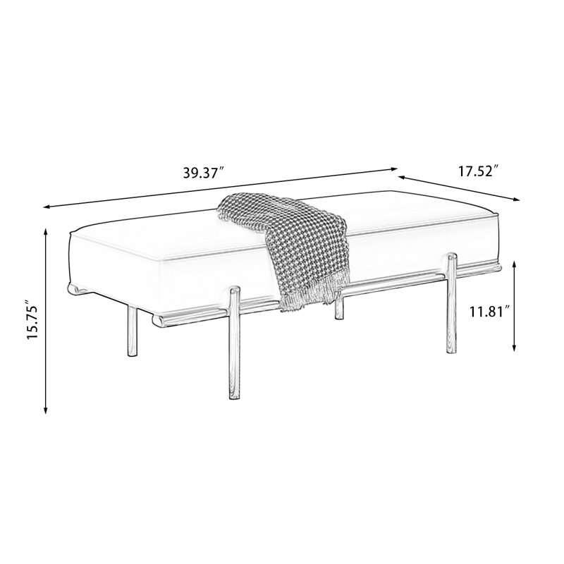Banc rembourré, H 15,75 po x l 39,37 po x P 17,52 po, Vert