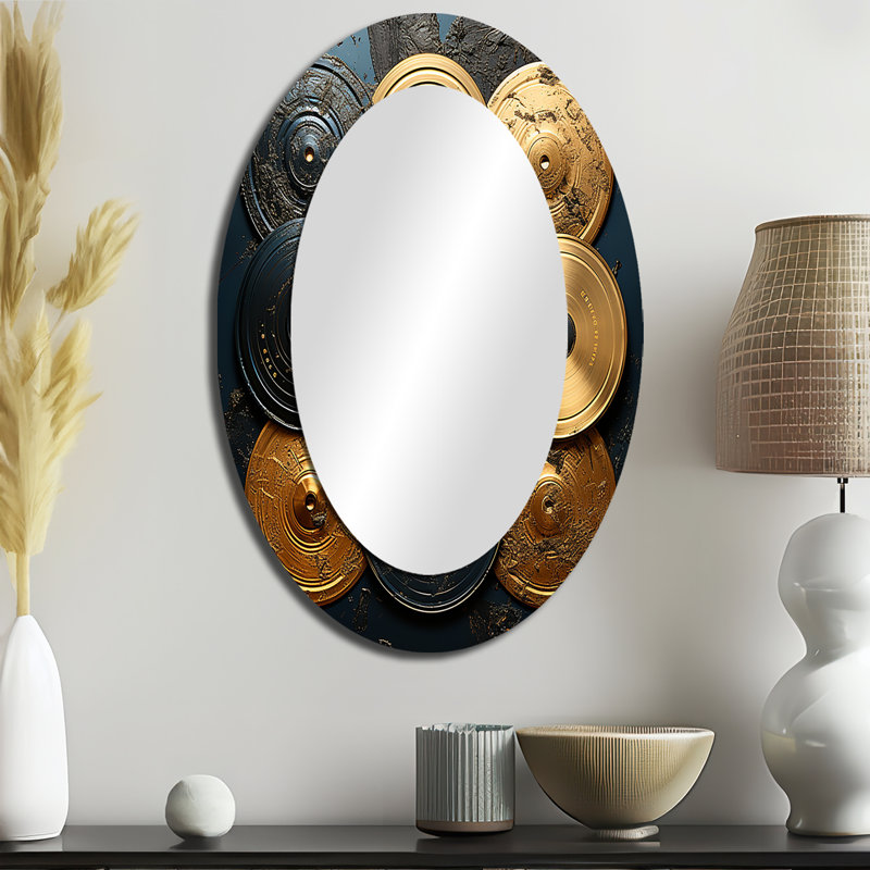 Miroir mural ovale en vinyle doré et gris Melody III, H 36 po x l 24 po