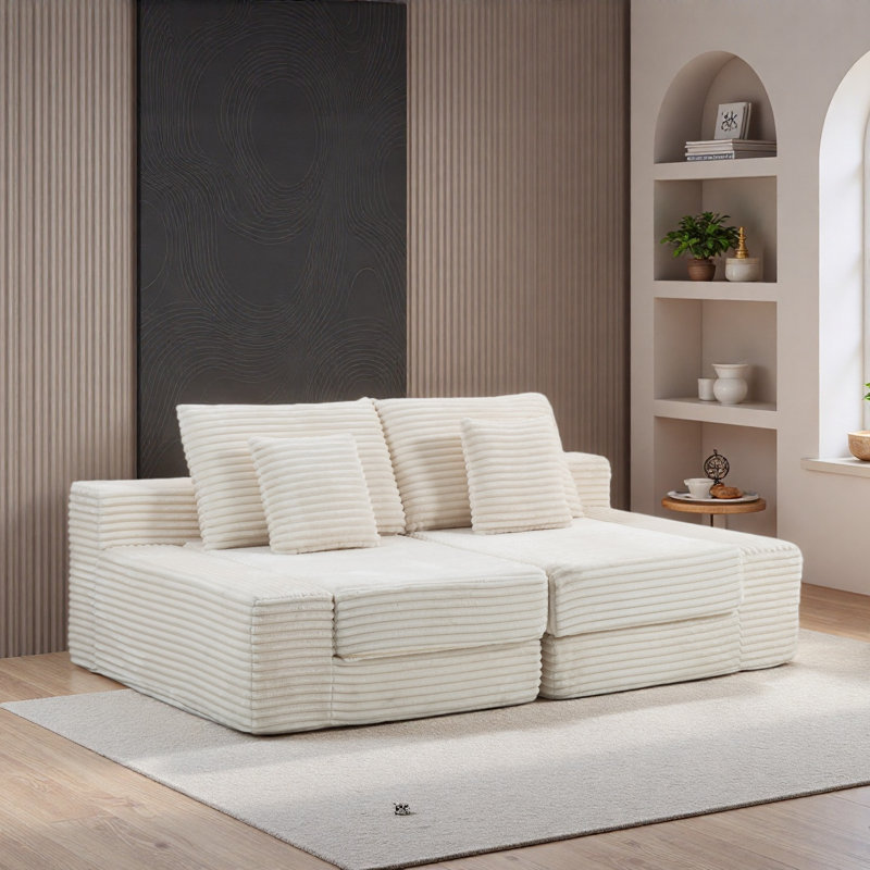 Méridienne double, canapé-lit moelleux en nuage, siège profond rembourré avec canapé en nuage désossé, aucun assemblage requis, causeuse en velours côtelé moderne pour la lecture dans la chambre à coucher