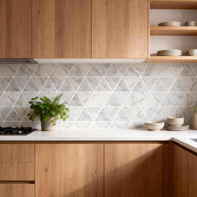 Nature 4 in. x 4.5 in. Marble Look Glass Straight Edge Triangle Mosaic Decorative Kitchen & Bathroom Wall Tile