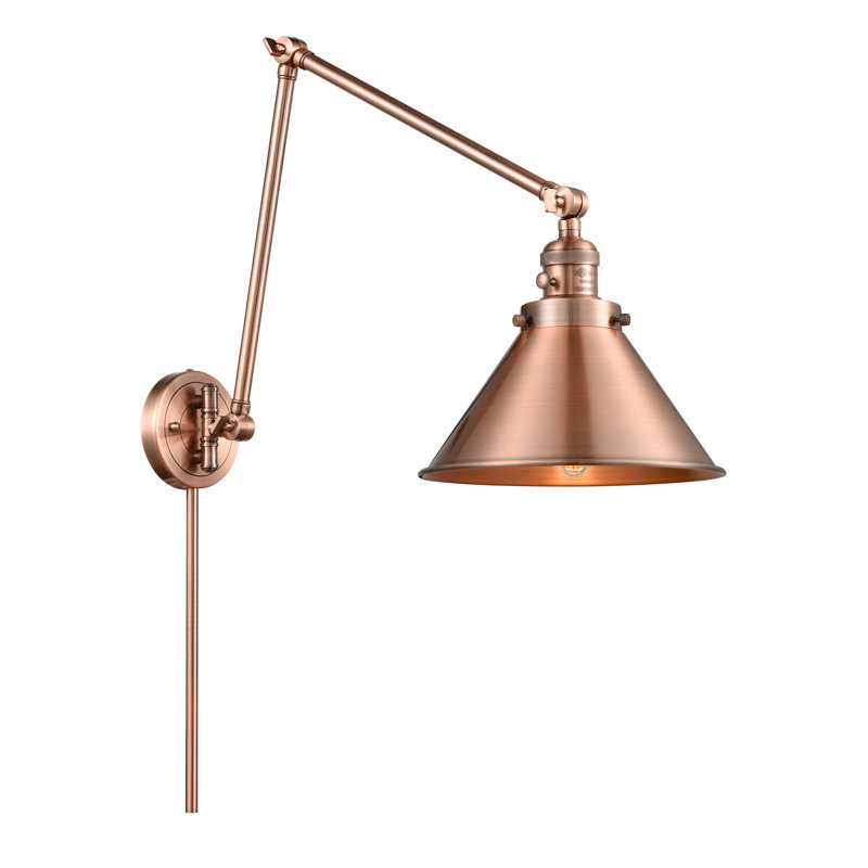 Lampe à bras pivotant à 1 lumière à intensité variable Paylor, Ampoule incandescente rétro de 60 watts, Cuivre antique