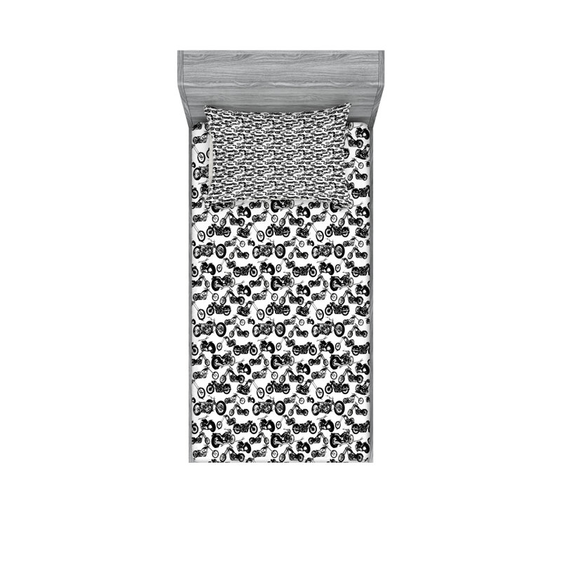 Drap-housse et coussin décoratif Ambesonne, noir et blanc, Ensemble de draps-housses pour lit simple + 2 taie