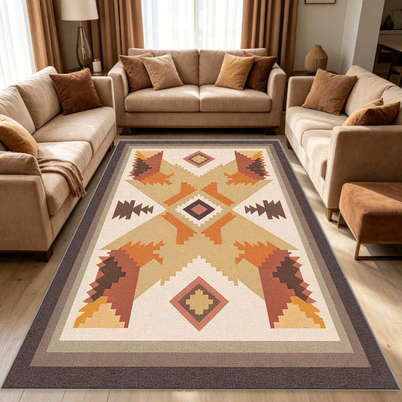 Southwest Kilim Terracotta carpet-easy to clean, machine-washable, soft and comfortable; suitable for door mats, kitchens, living rooms, bedrooms, corridors, and laundry areas. Easy to clean, durable carpet for home decoration.