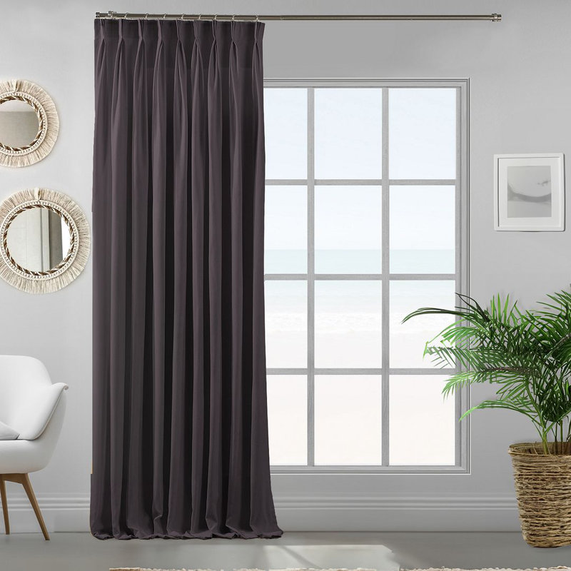 Panneau de rideau simple décoratif à double pincement très long et très large, Gris foncé, L 26 po x L 120 po