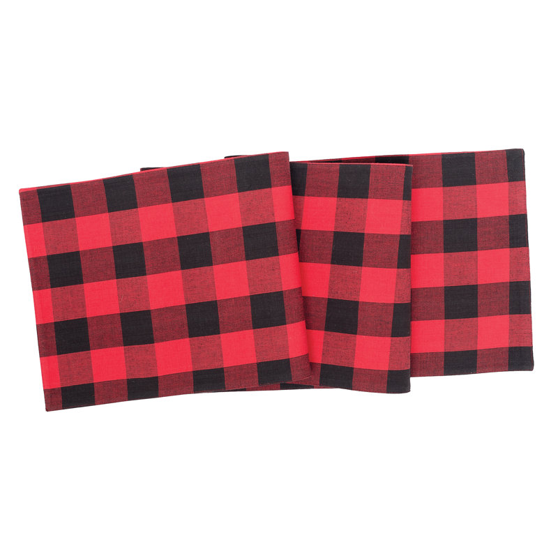 Loa Plaid Cotton Table Runner, Red/Black