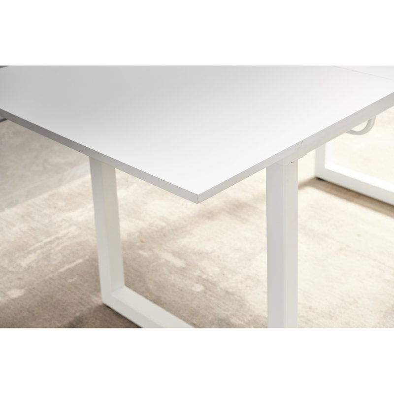 Table carrée moderne pour le salon avec finition blanc antique et pieds en métal, l 72,84 po x P 31,5 po, H 29,5 po, fonctionnalité extensible, longueur de salle à manger réglable, plateau
