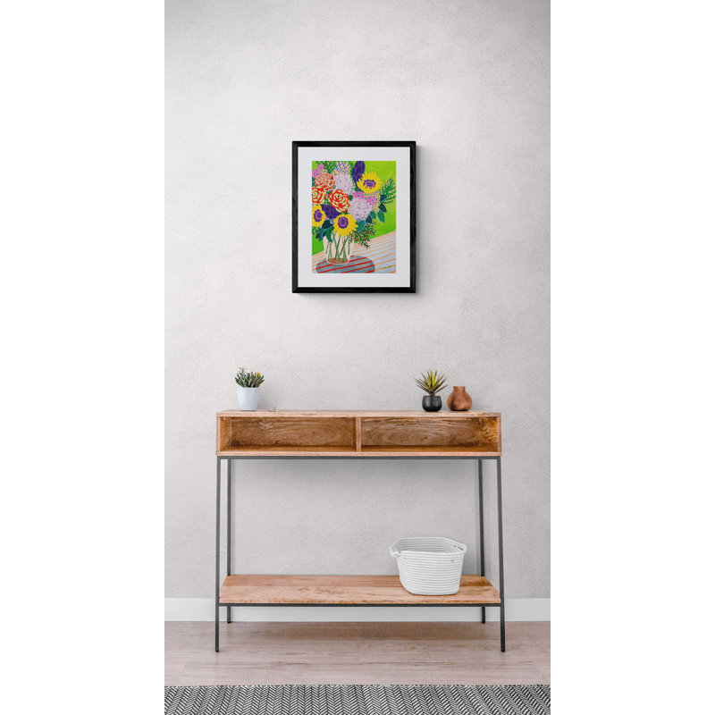 Three Sunflowers Print by Sue Graef, Black Framed Paper, 20" H x 16" W