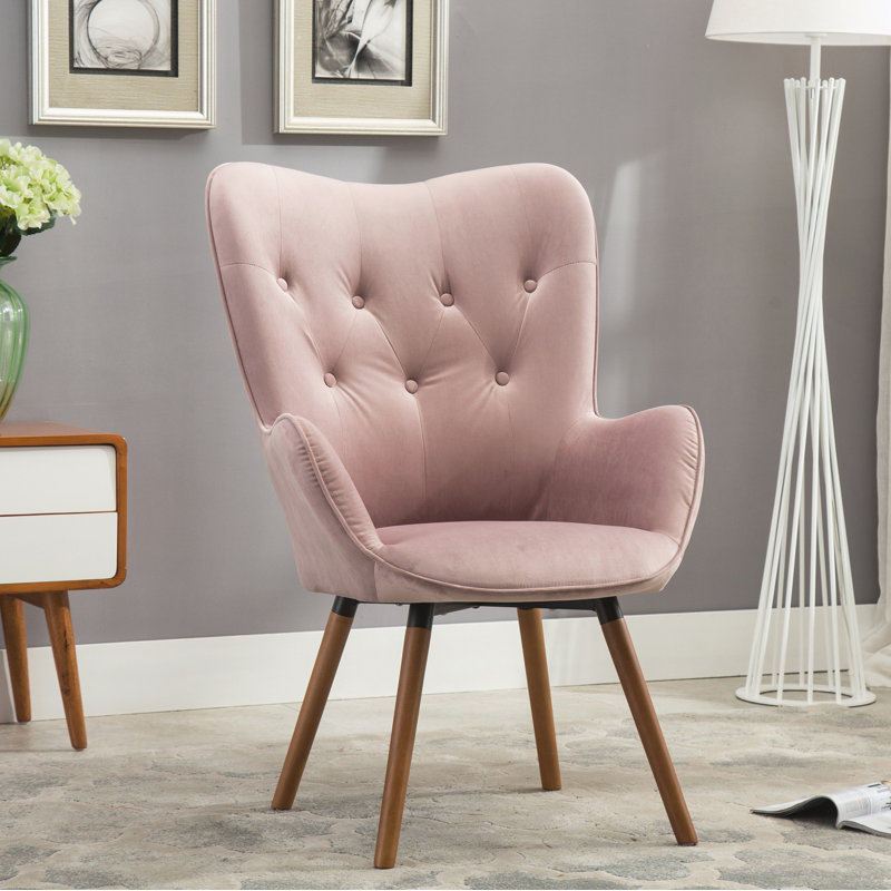 Fauteuil d'appoint contemporain à dossier capitonné en velours, Mauve