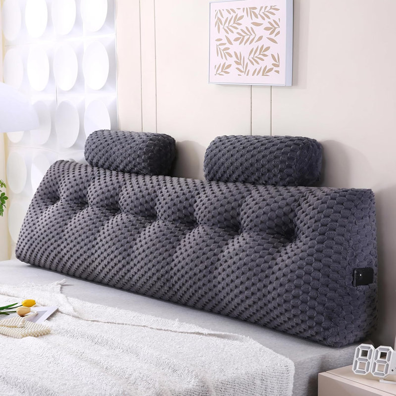 Combination Headboard pillow-1 Wedge Headboard Pillow + 2 Head Pillows, Gray, 7.87"H x 39.37"W