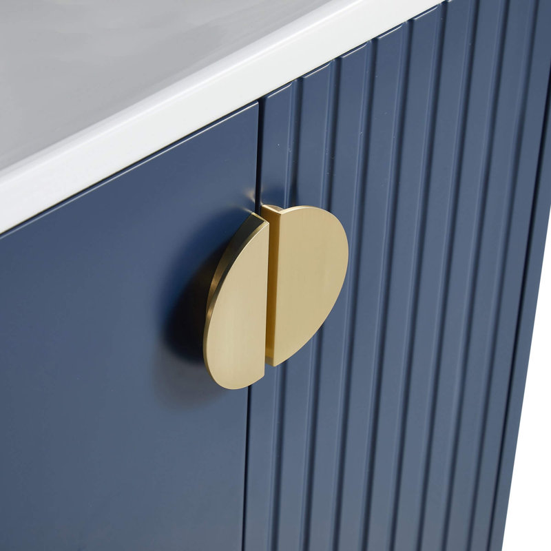 Saimah 24'' Single Bathroom Vanity with Ceramic Top, Navy Blue, Satin Brass